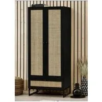2-Door Wardrobe with Drawer - Black, Rattan