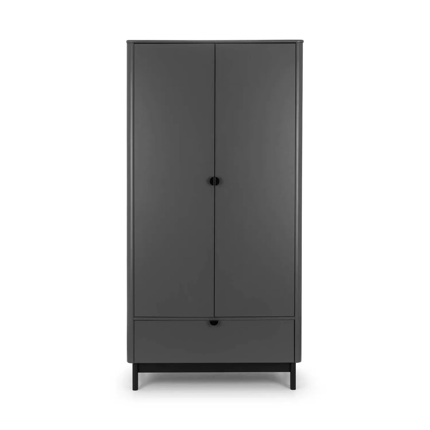 2-Door Wardrobe with Drawer - Grey, Wood