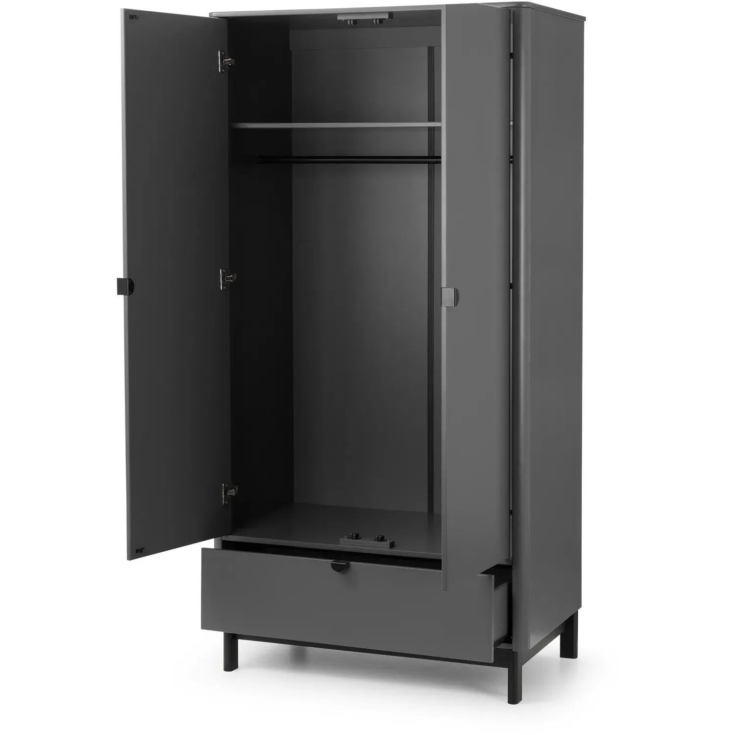 2-Door Wardrobe with Drawer - Grey, Wood