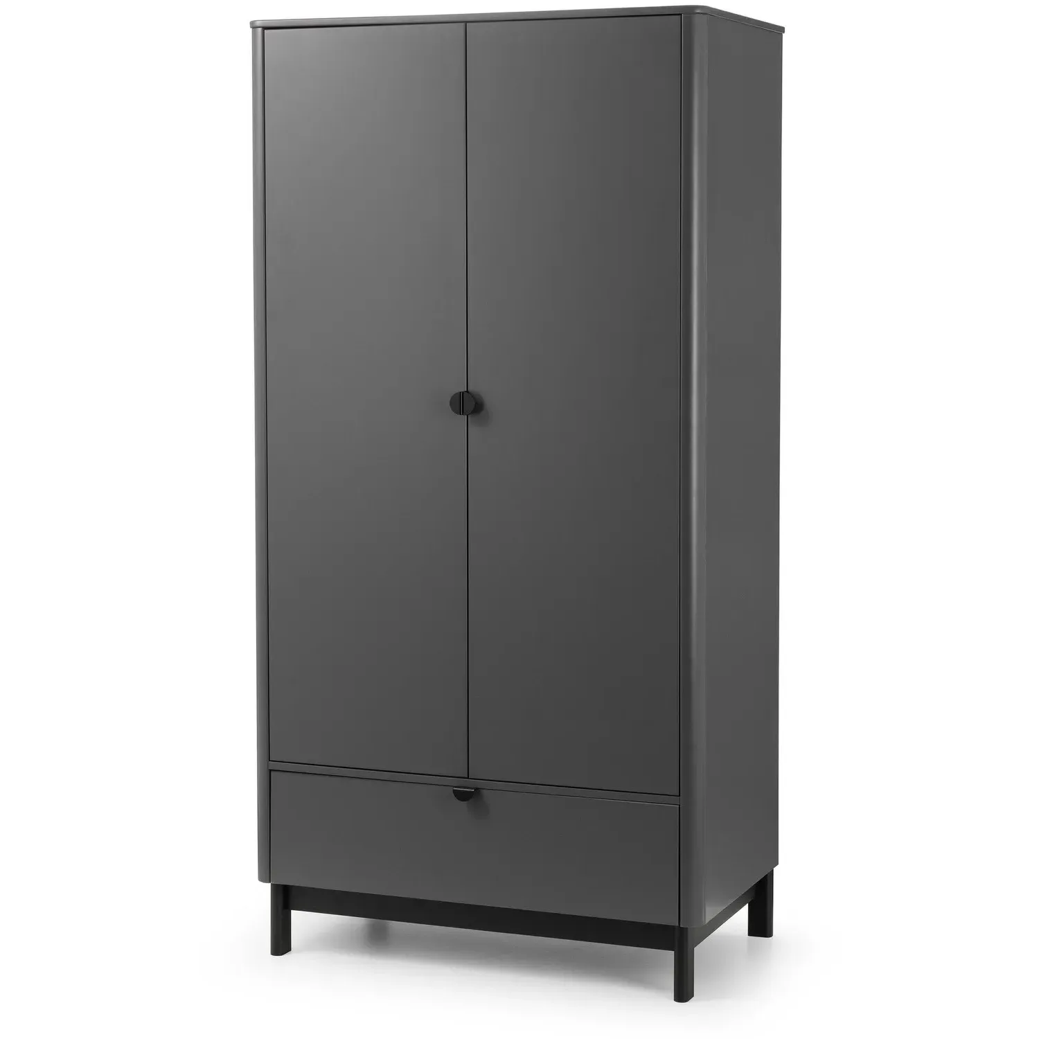 2-Door Wardrobe with Drawer - Grey, Wood