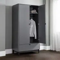 2-Door Wardrobe with Drawer - Grey, Wood
