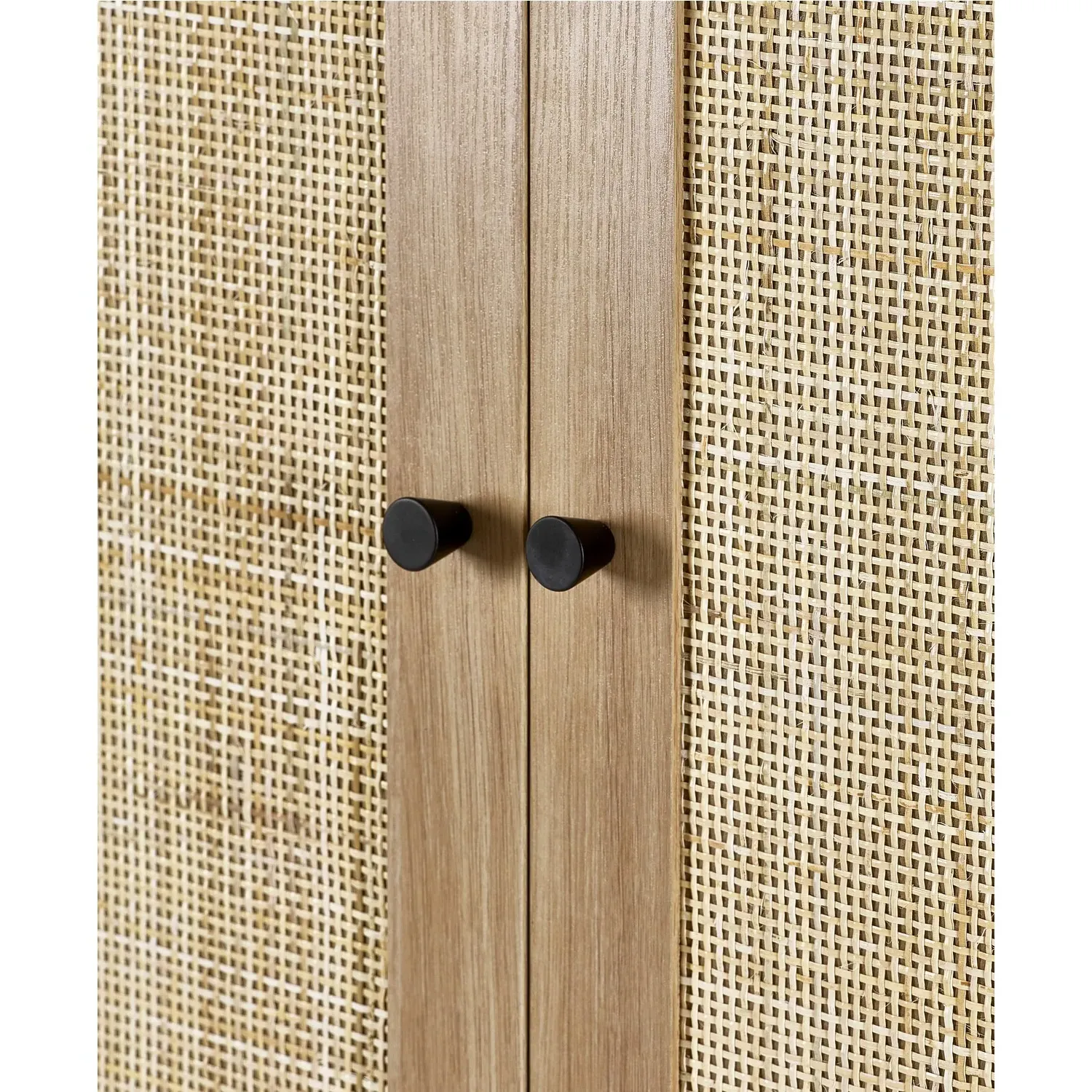 2-Door Wardrobe with Drawer - Wood, Rattan