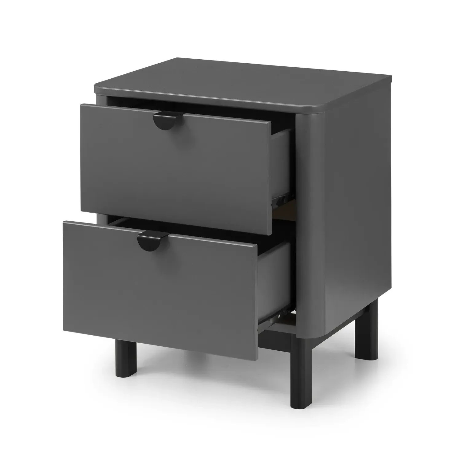 2-Drawer Bedside Table with Legs - Grey, Wood
