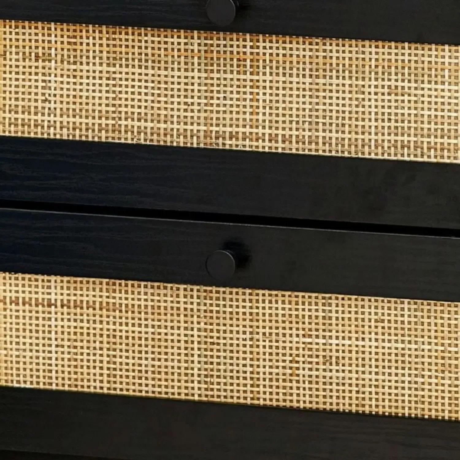 2-Drawer Bedside Table with Rattan - Black, Melamine