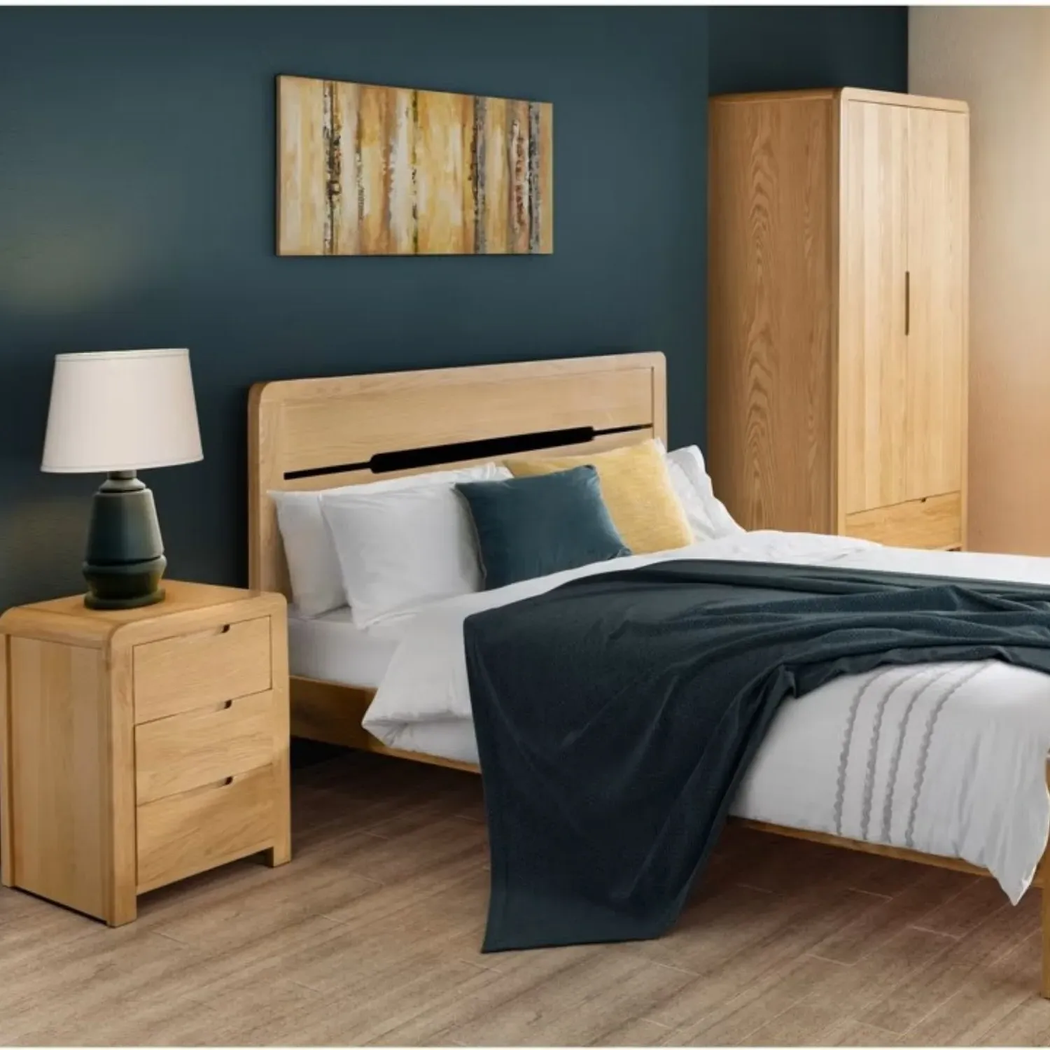 3-Drawer Bedside Table with Curves - Oak