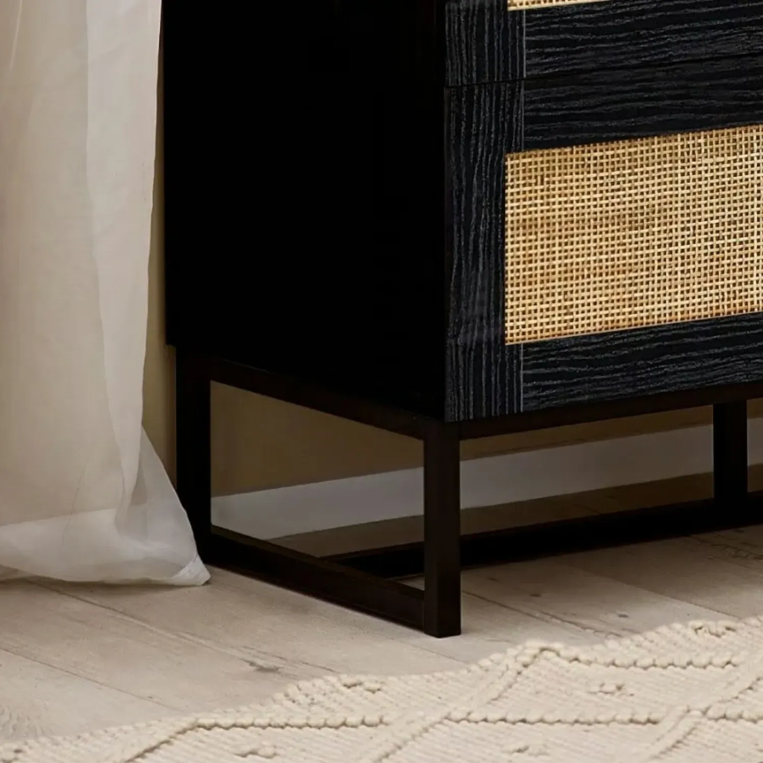 3-Drawer Chest with Rattan Fronts - Black, Wood