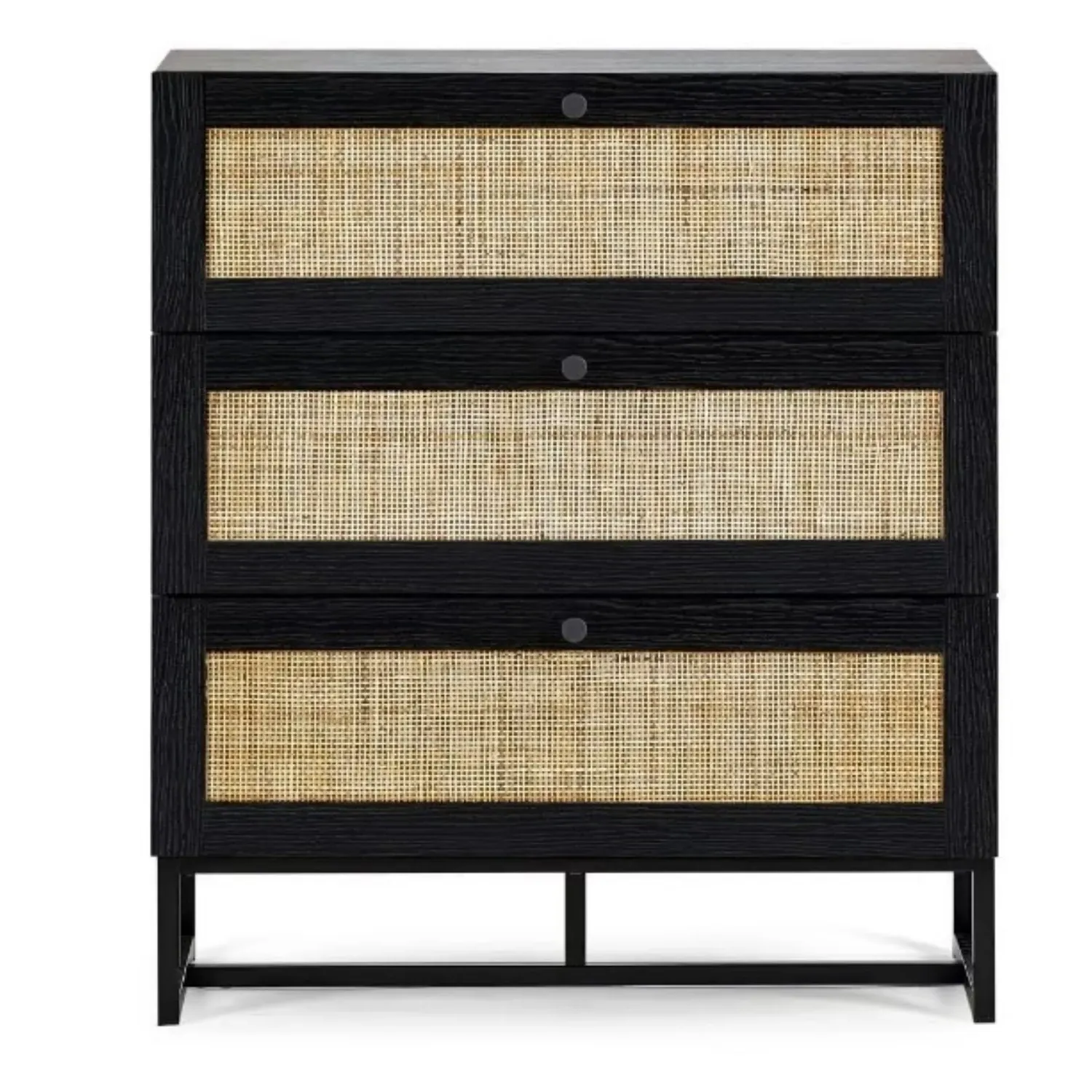 3-Drawer Chest with Rattan Fronts - Black, Wood