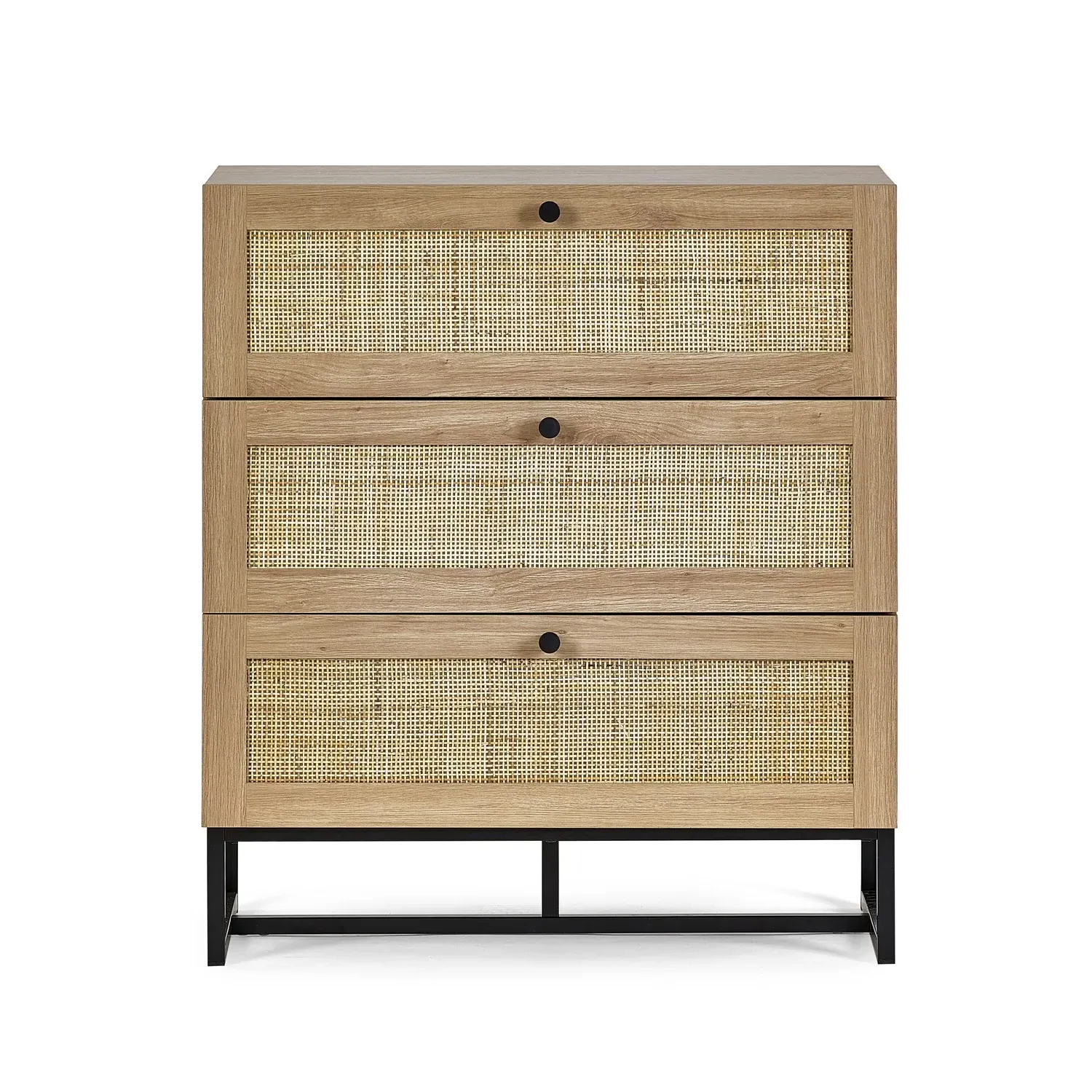 3-Drawer Chest with Rattan Fronts - Oak, Melamine