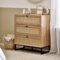 3-Drawer Chest with Rattan Fronts - Oak, Melamine