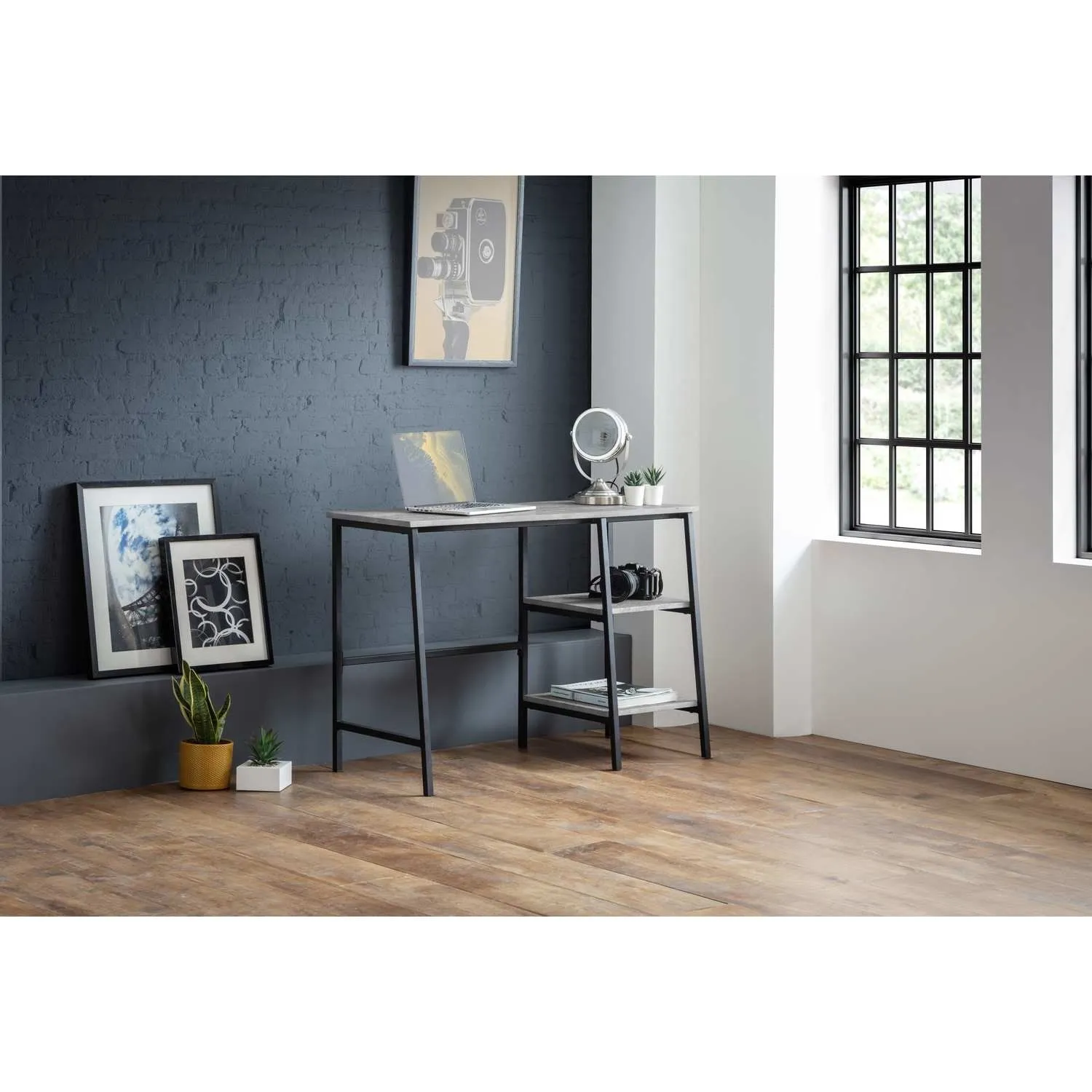 Desk with Shelves - Grey, Concrete Effect