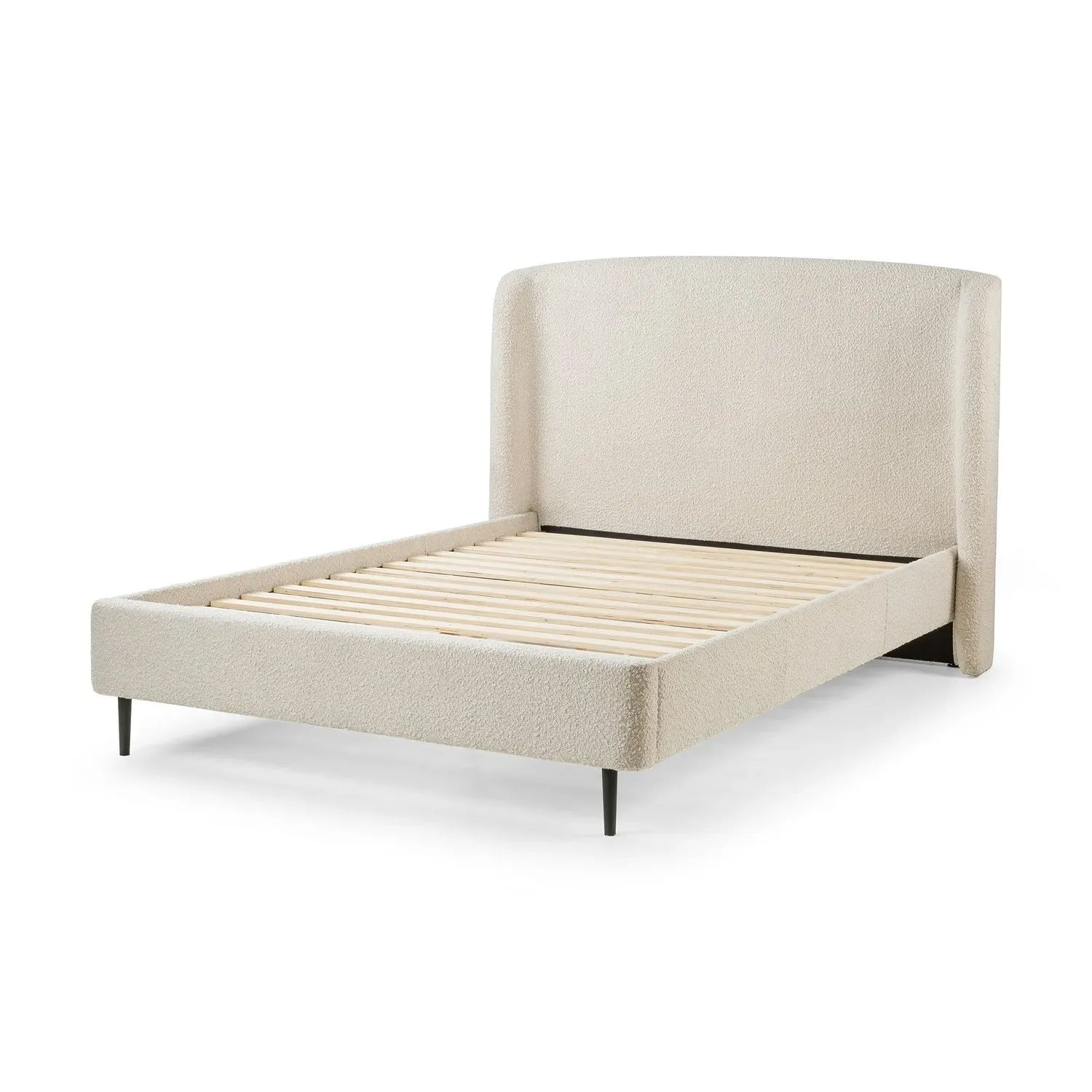 Double Bed Frame with Curved Headboard - Cream, Boucle