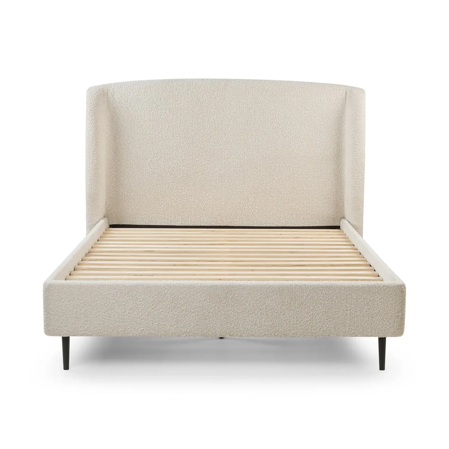 Double Bed Frame with Curved Headboard - Cream, Boucle