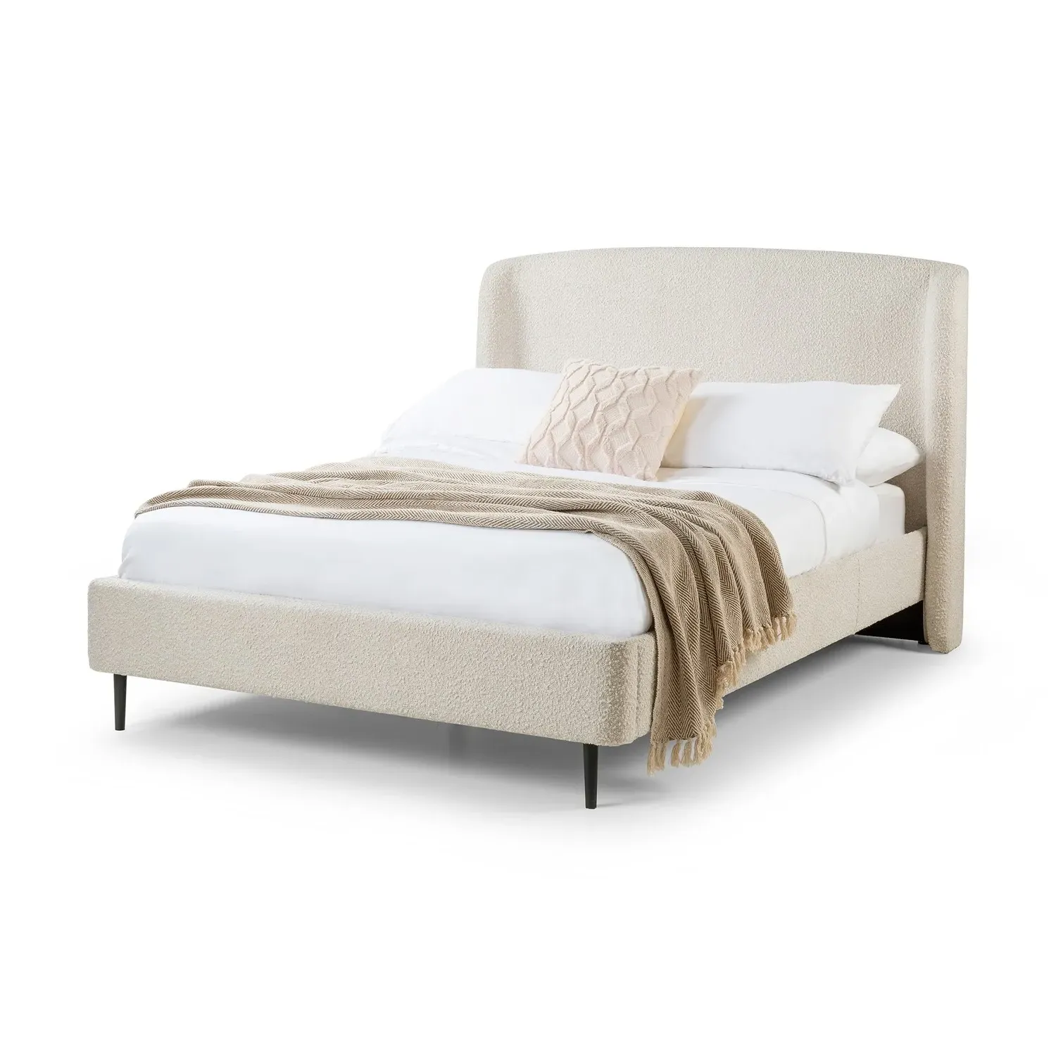 King Size Bed Frame with Curved Headboard - Cream image