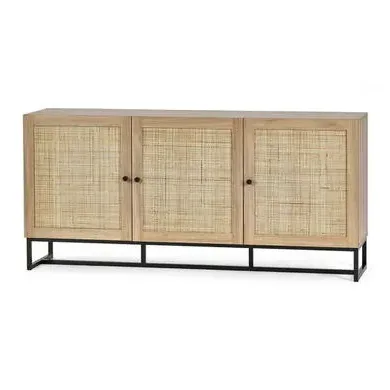 Large Sideboard with Rattan Doors - Brown, Oak