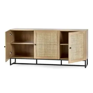 Large Sideboard with Rattan Doors - Brown, Oak