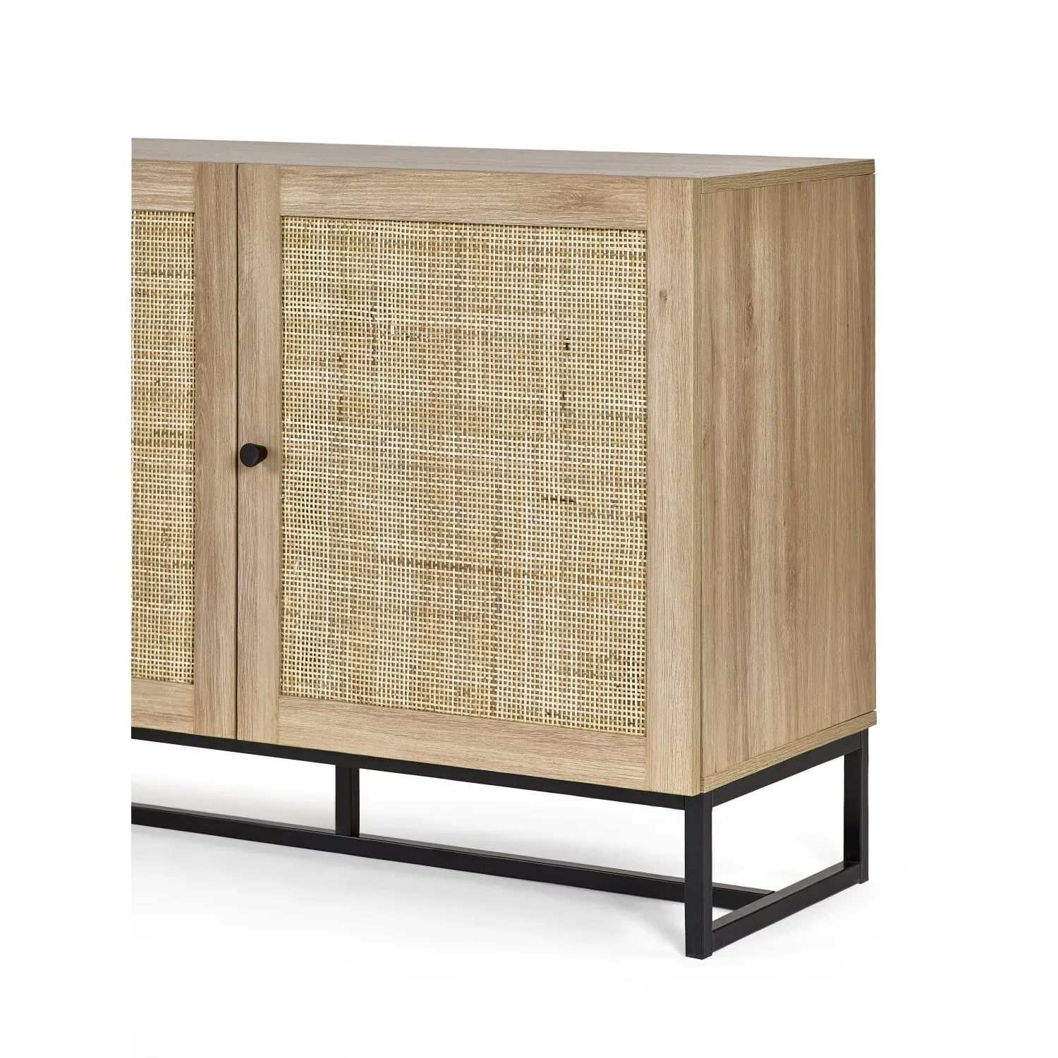 Large Sideboard with Rattan Doors - Brown, Oak