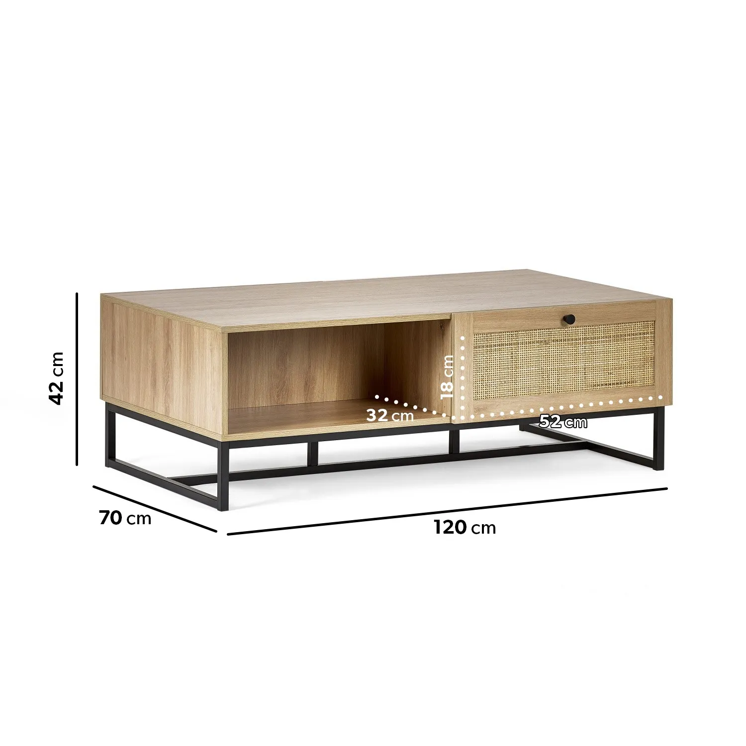Rectangular Coffee Table with Storage - Brown, Oak