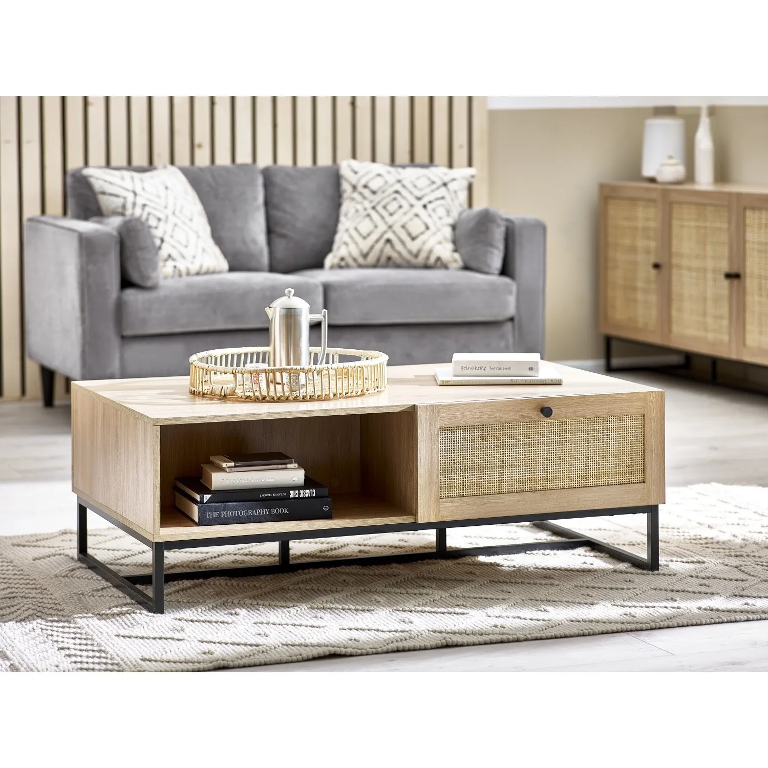 Rectangular Coffee Table with Storage - Brown, Oak