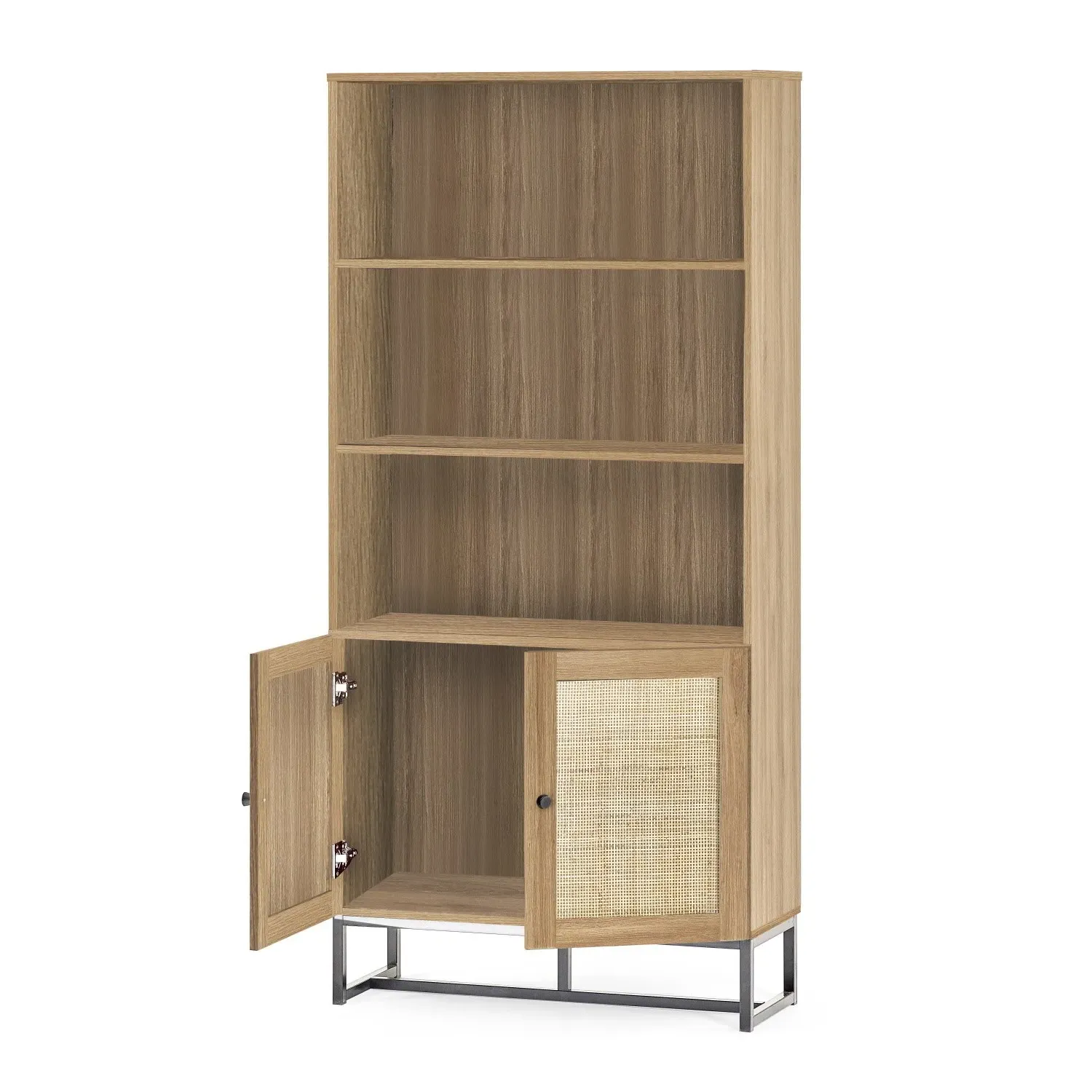 Tall Bookcase with Rattan Doors - Brown, Oak