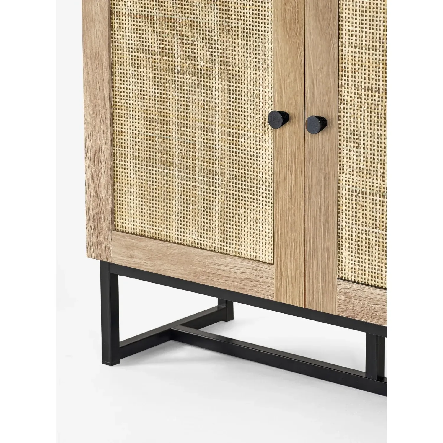 Tall Bookcase with Rattan Doors - Brown, Oak
