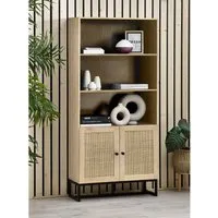 Tall Bookcase with Rattan Doors - Brown, Oak