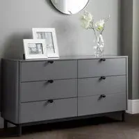 Wide 6-Drawer Chest with Legs - Grey, Wood