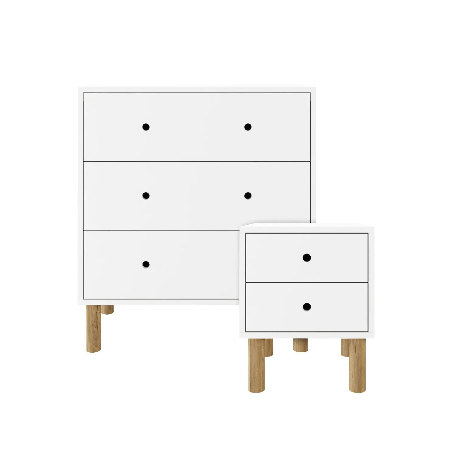 Bedside Table & Chest Set - White, MDF image