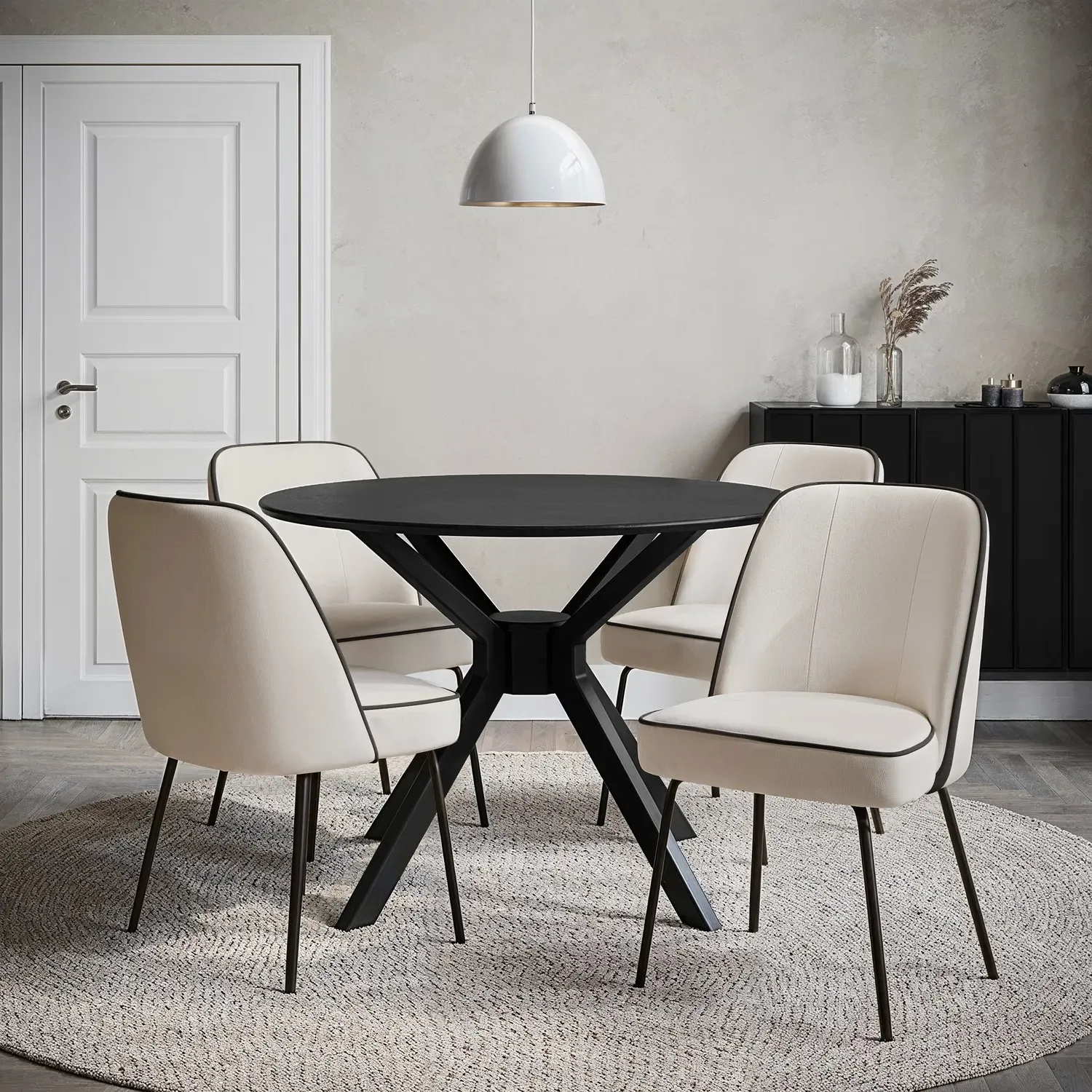 4-Seater Round Dining Set - Black, Rubberwood image