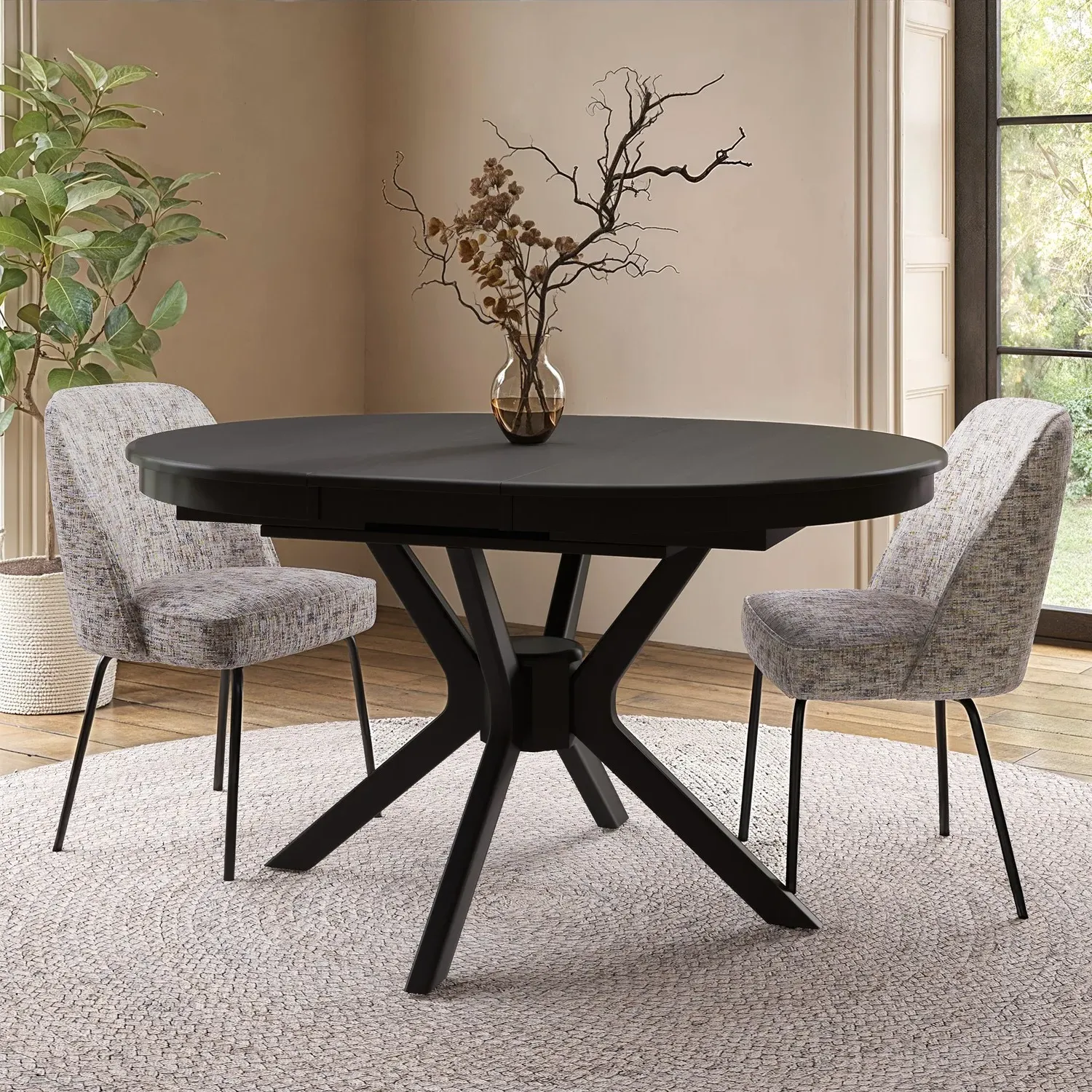 Extendable Round Dining Table - Black, Wood image