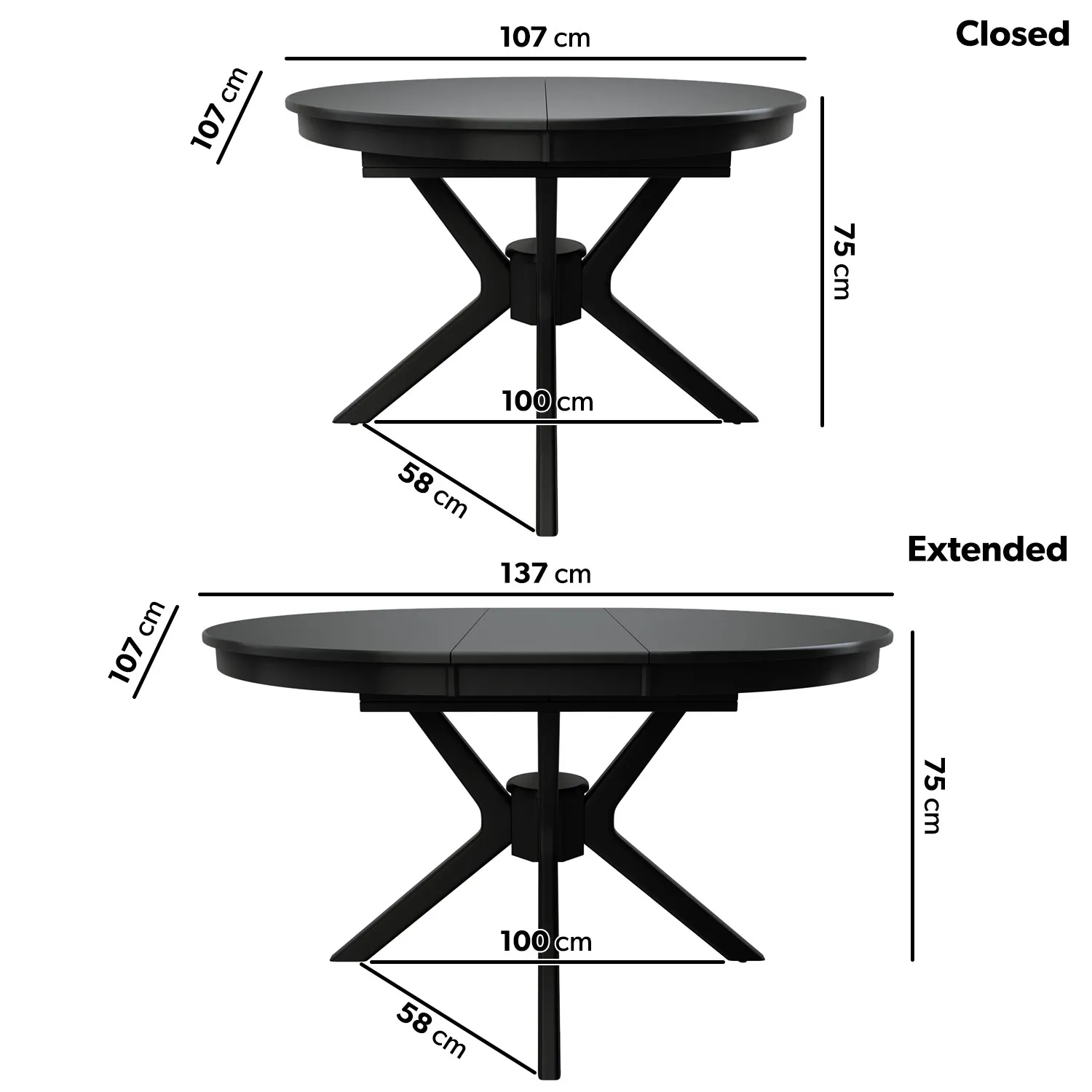 Round Extendable Dining Set - Black, Wood