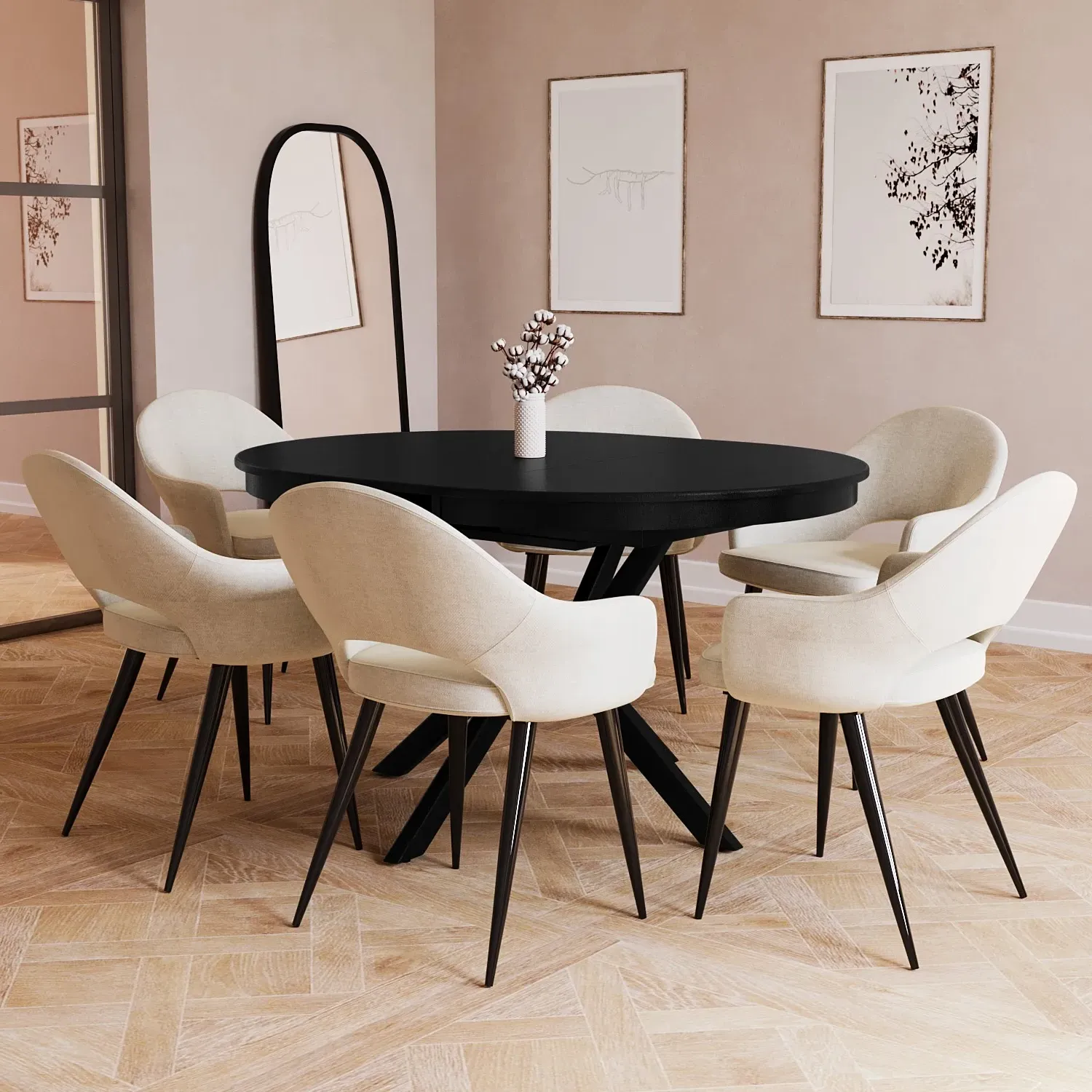 Round Extendable Dining Set - Black, Wood image