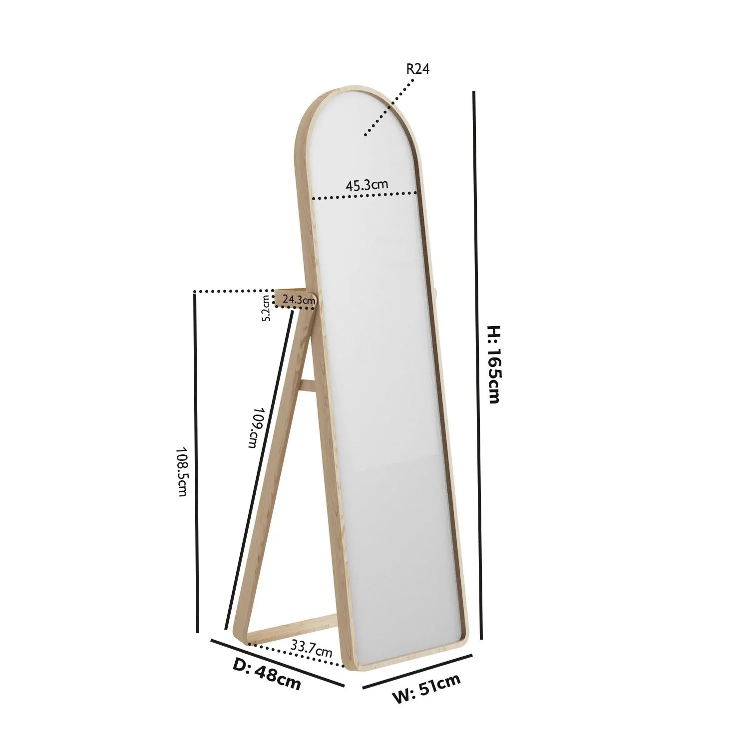 Full-Length Freestanding Mirror - Brown, Ash Wood