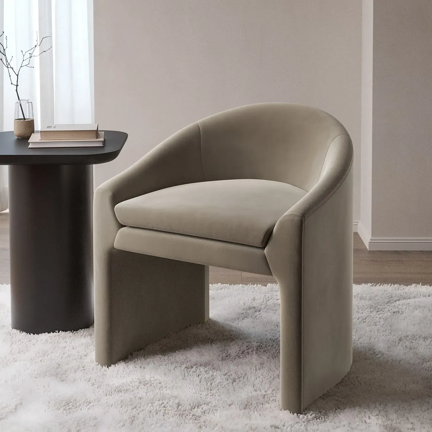 Curved Accent Chair - Mink, Velvet