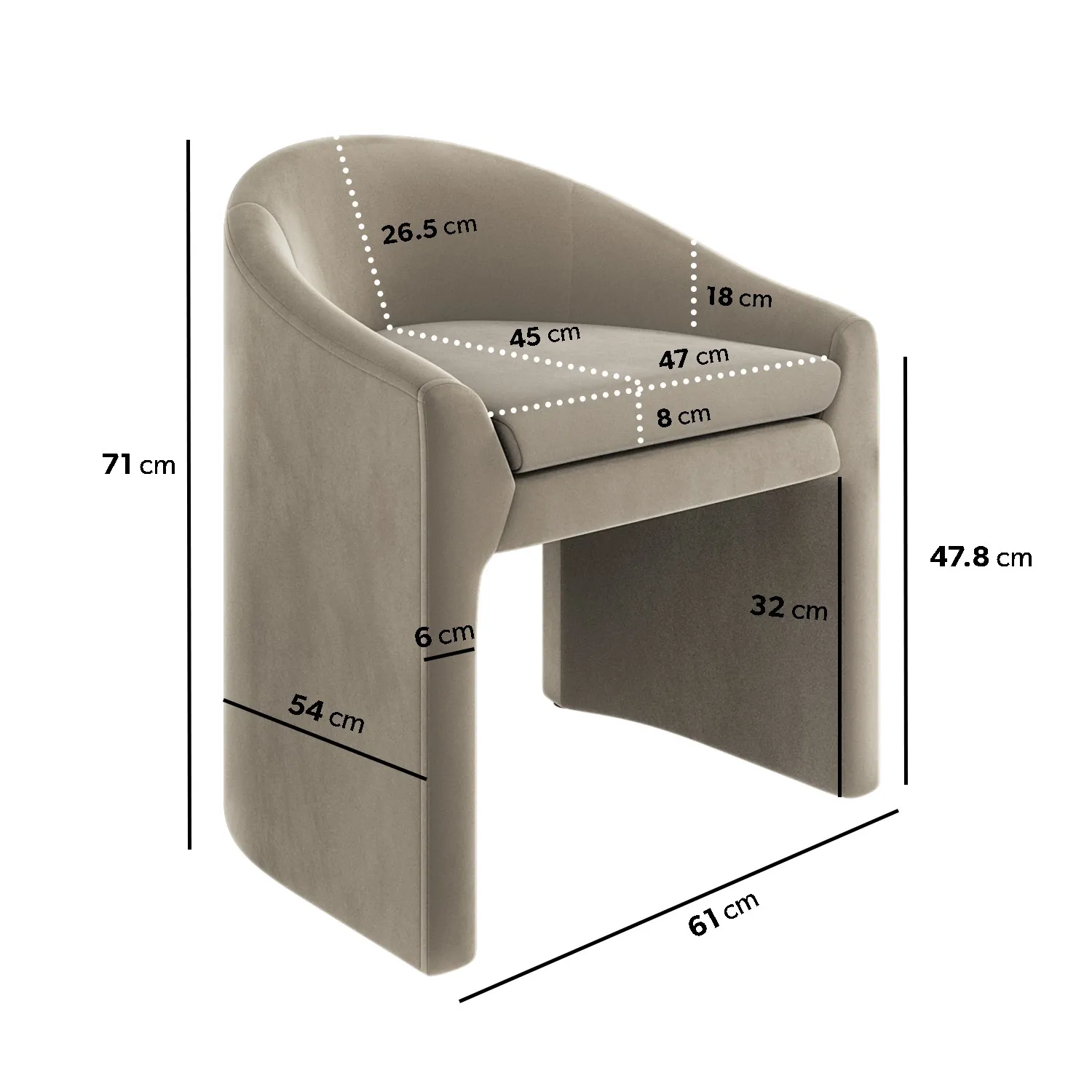 Curved Dressing Table Chair - Mink, Velvet