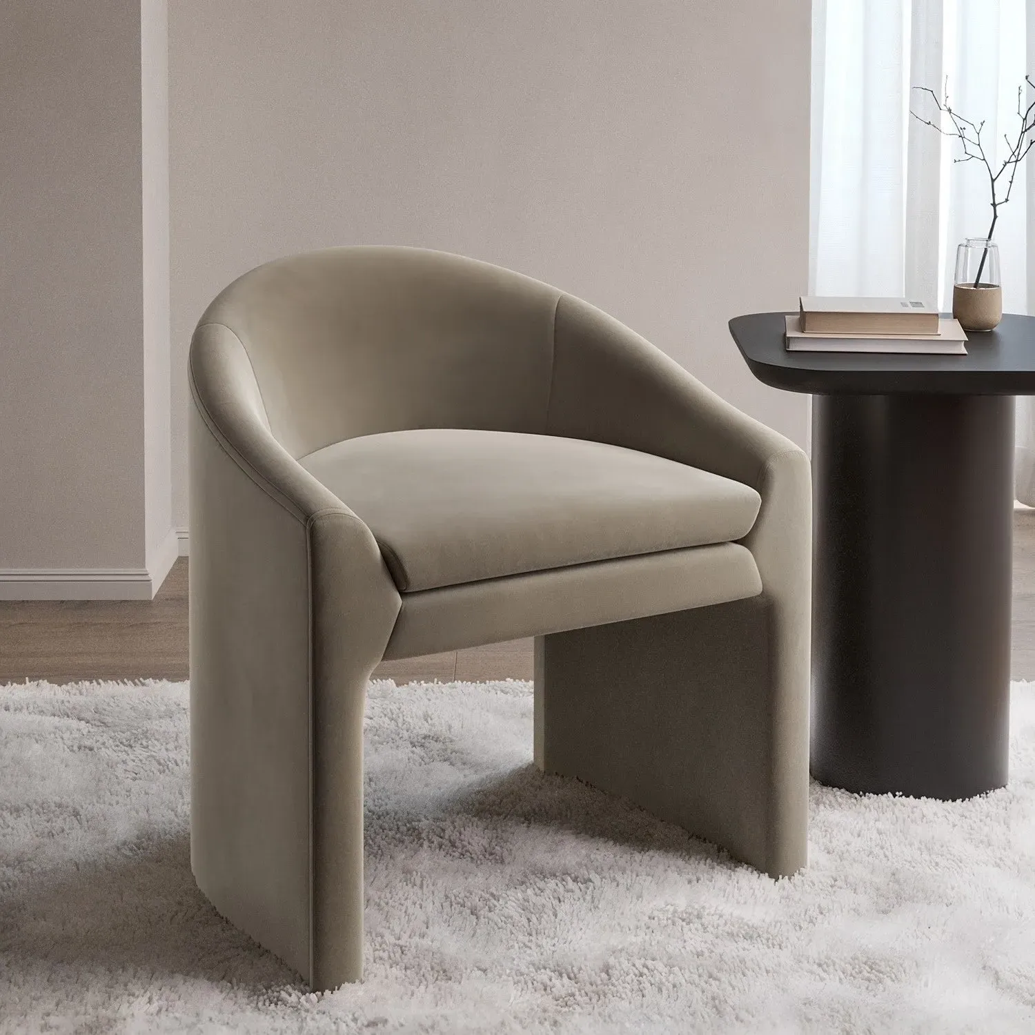 Curved Dressing Table Chair - Mink, Velvet image