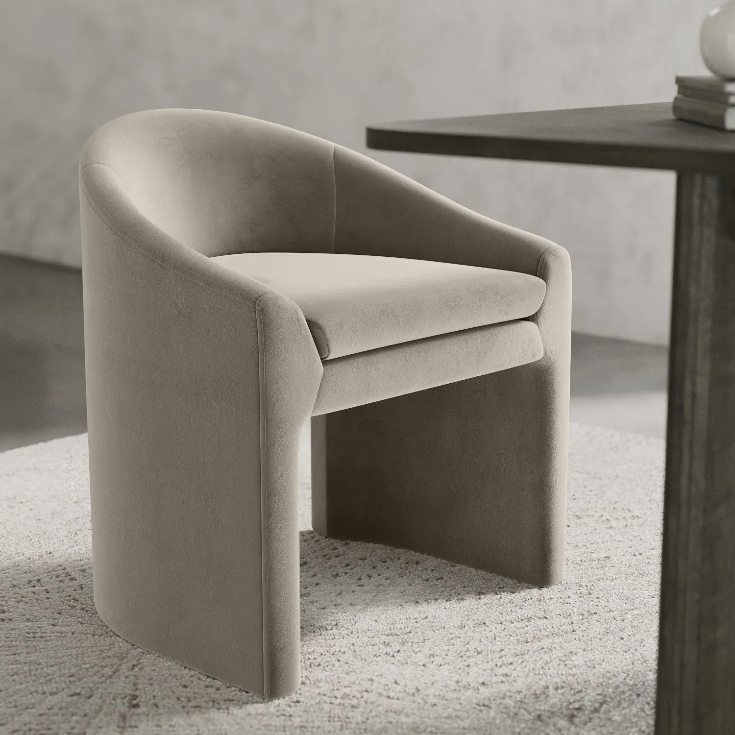 Curved Tub Dining Chair - Mink, Velvet image