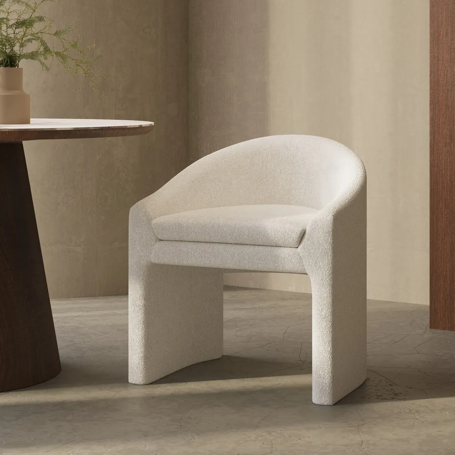Curved Tub Dining Chair - White, Boucle image