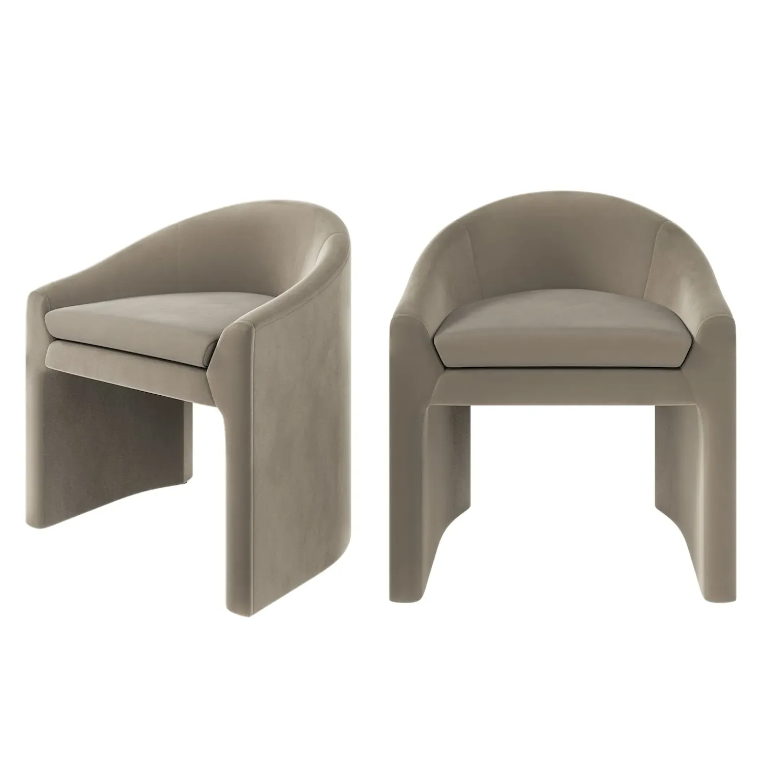 Set of 2 Curved Tub Dining Chairs - Mink, Velvet image