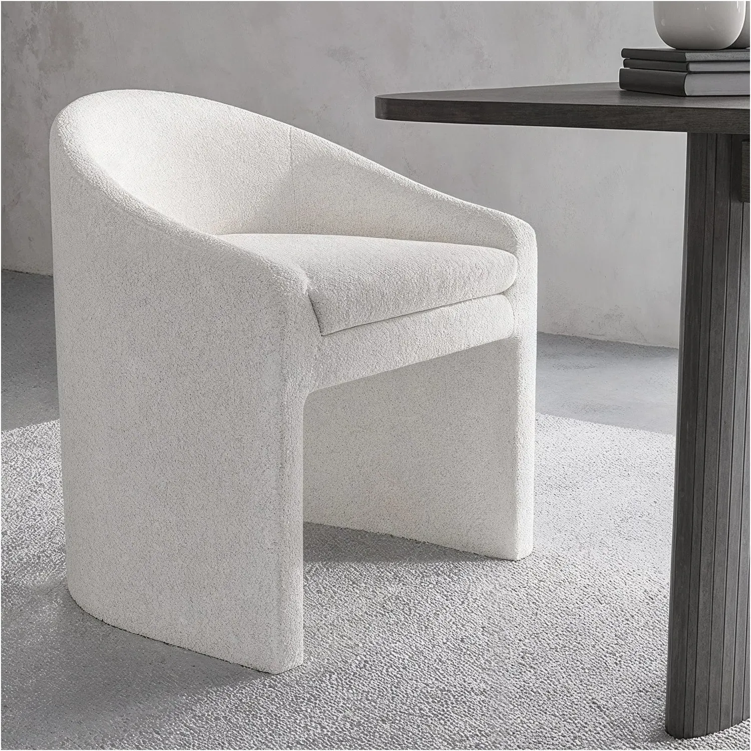 Set of 2 Curved Tub Dining Chairs - White, Boucle
