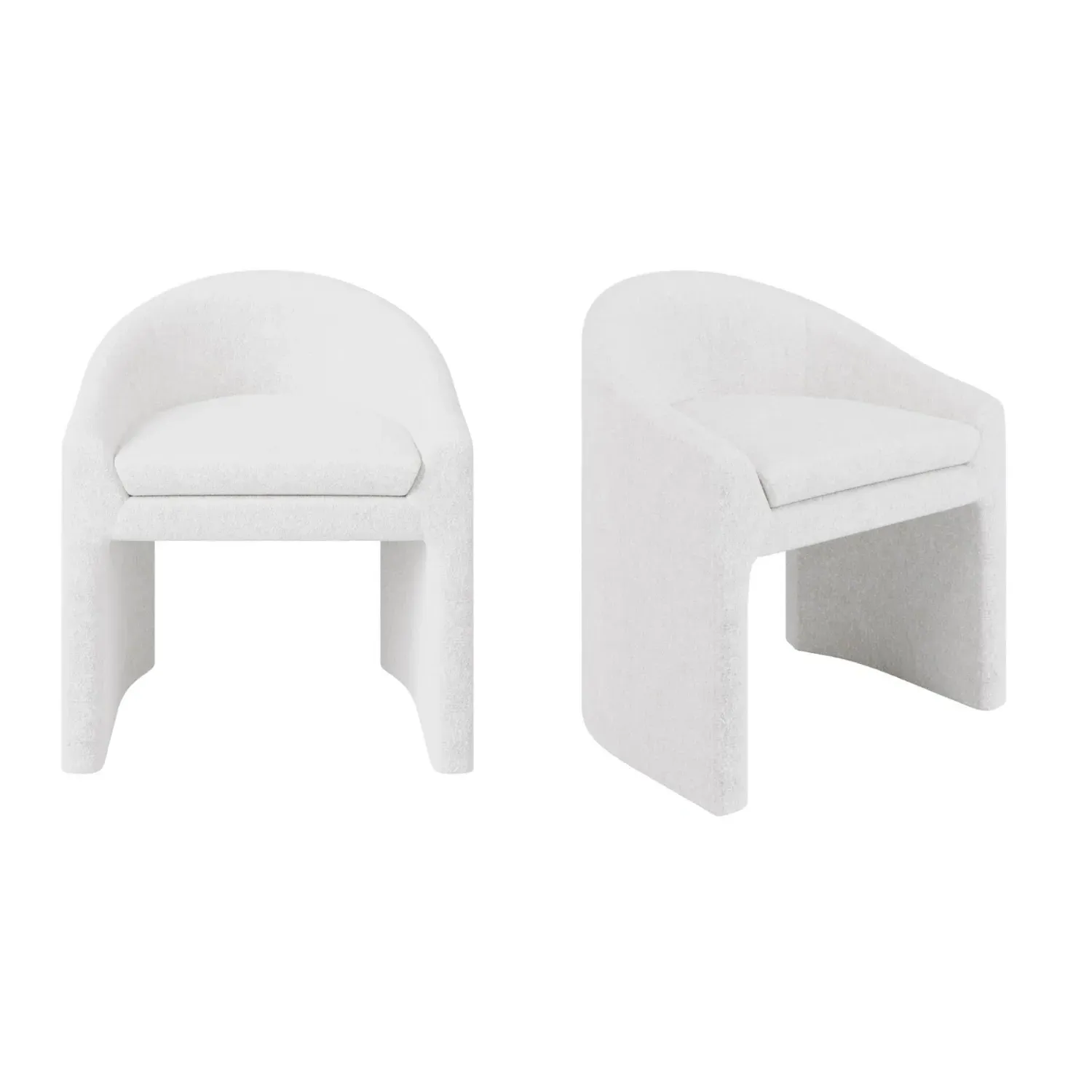 Set of 2 Curved Tub Dining Chairs - White, Boucle