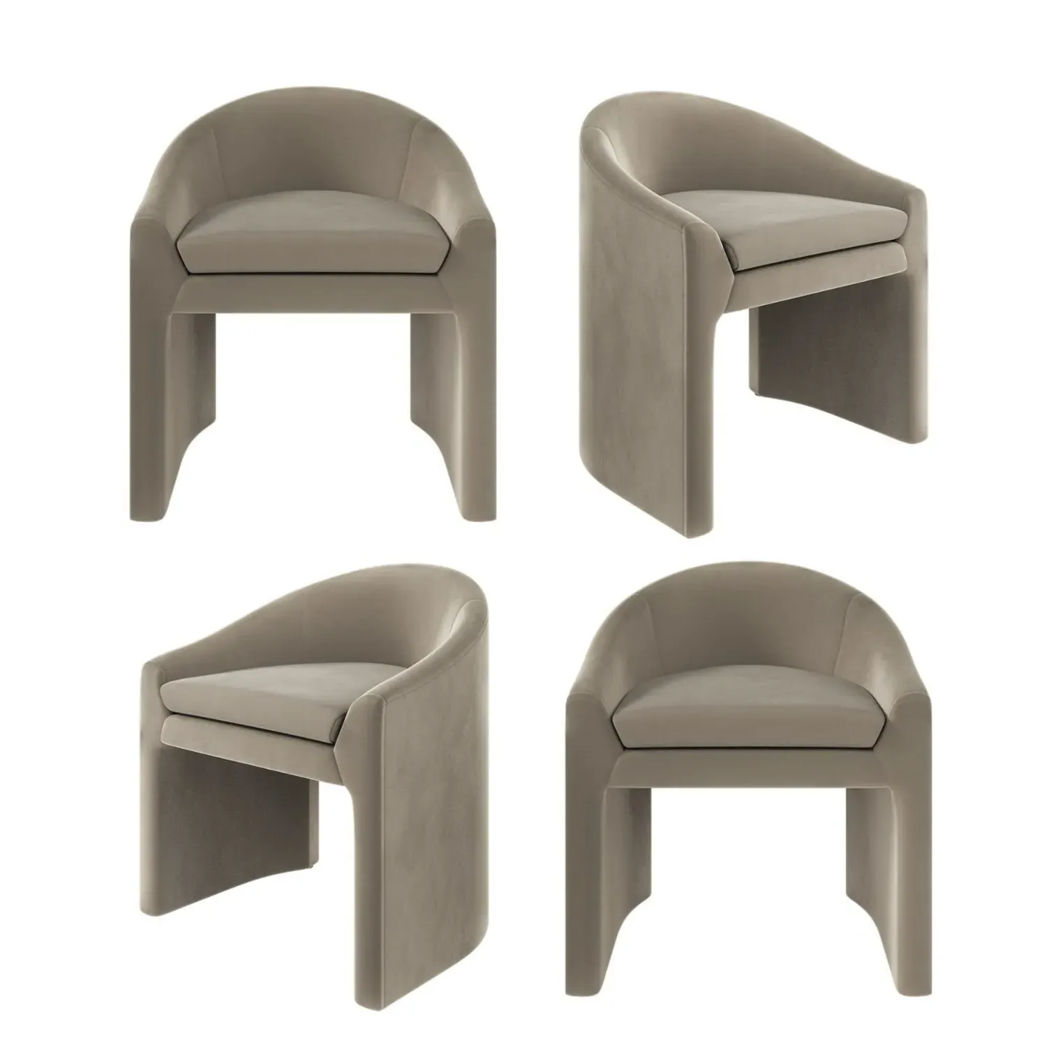 Set of 4 Curved Tub Dining Chairs - Mink, Velvet image