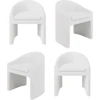 Set of 4 Curved Tub Dining Chairs - White, Boucle