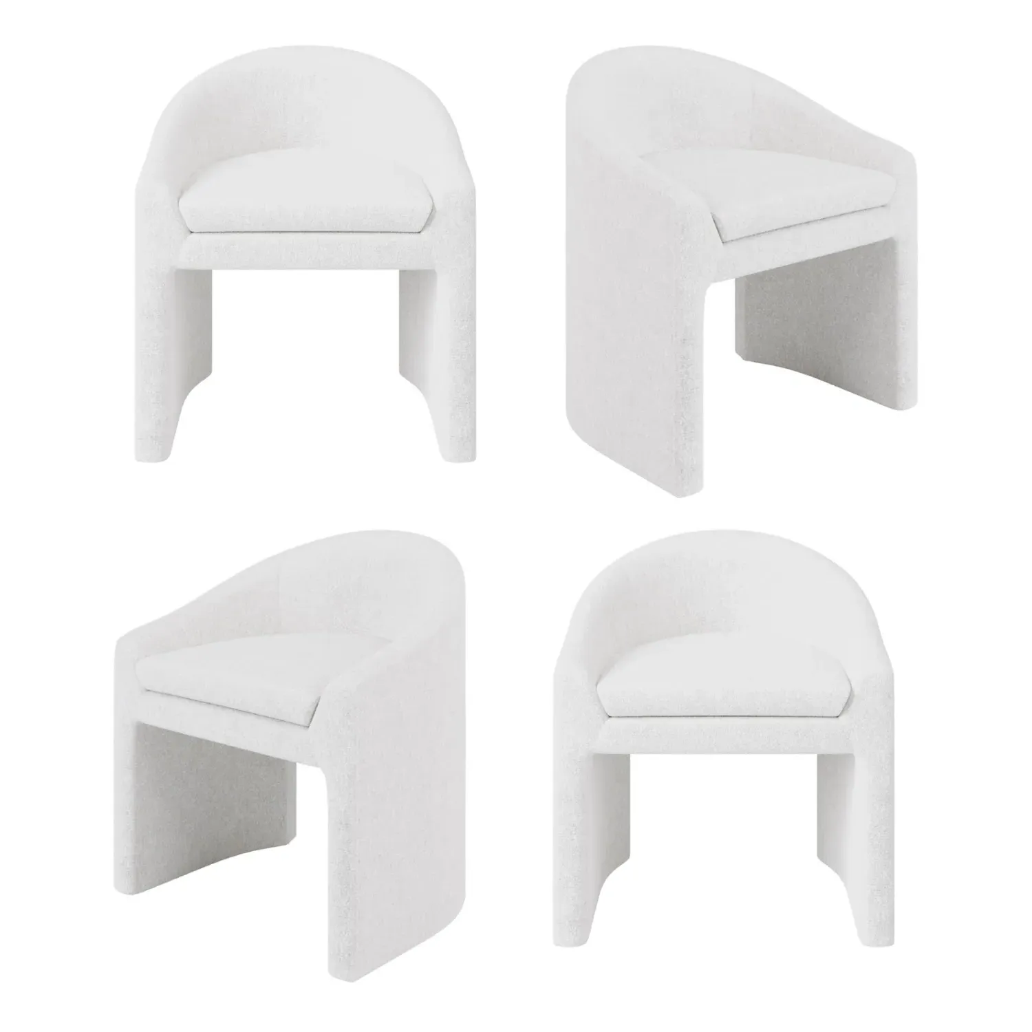 Set of 4 Curved Tub Dining Chairs - White, Boucle