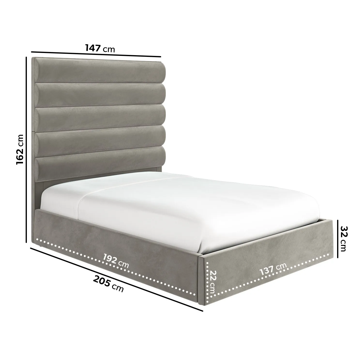 Double Ottoman Bed with Tall Headboard - Mink, Velvet