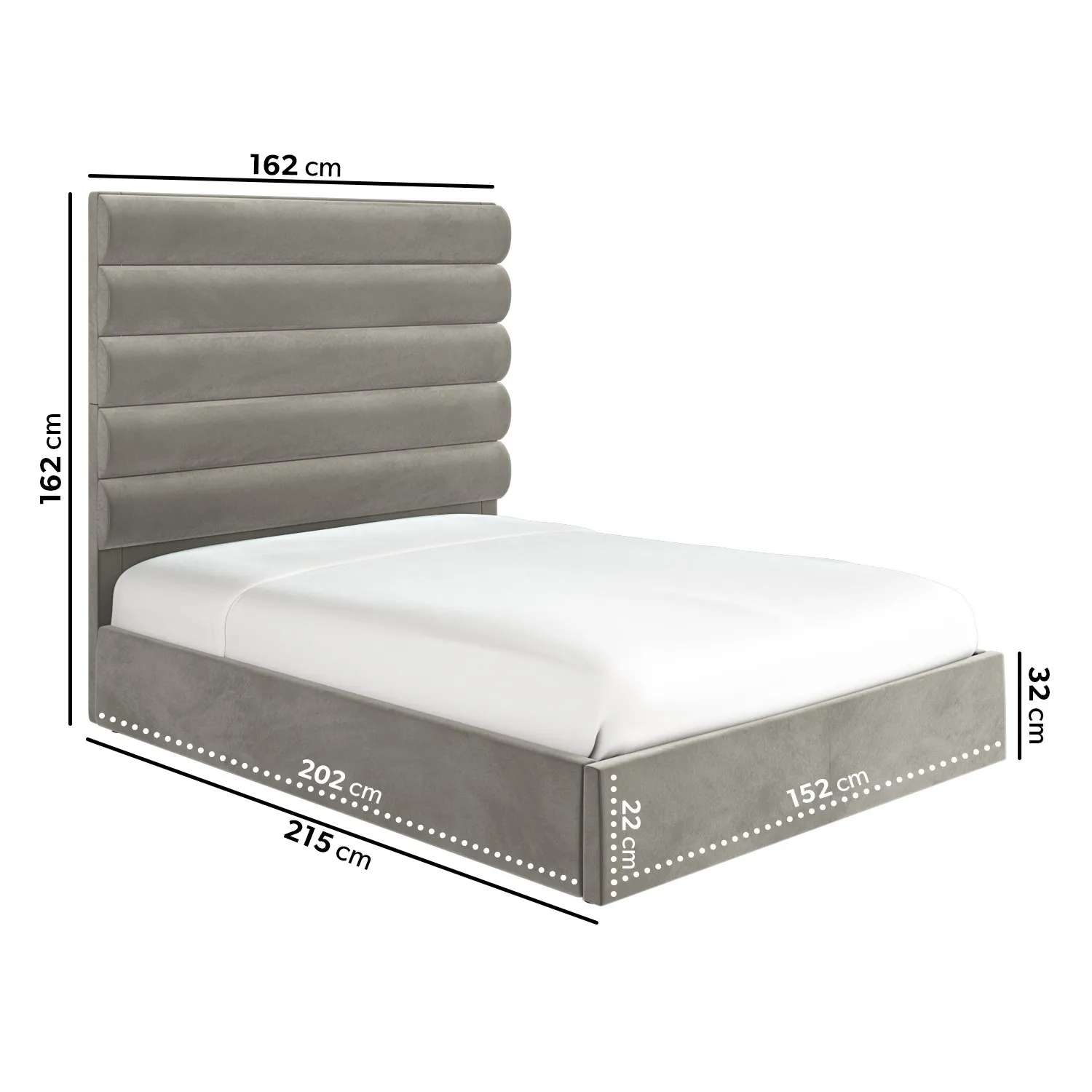 King Size Ottoman Bed with Tall Headboard - Mink, Velvet