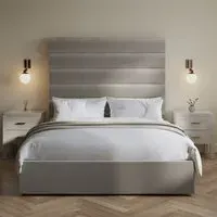 King Size Ottoman Bed with Tall Headboard - Mink, Velvet