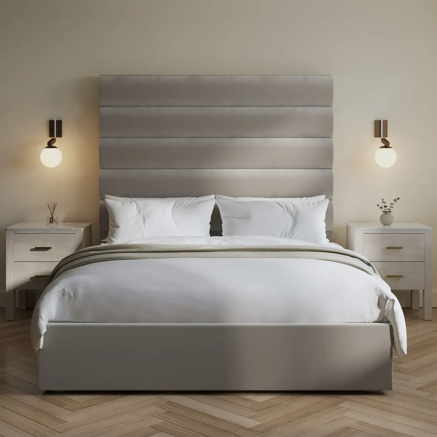 King Size Ottoman Bed with Tall Headboard - Mink, Velvet image