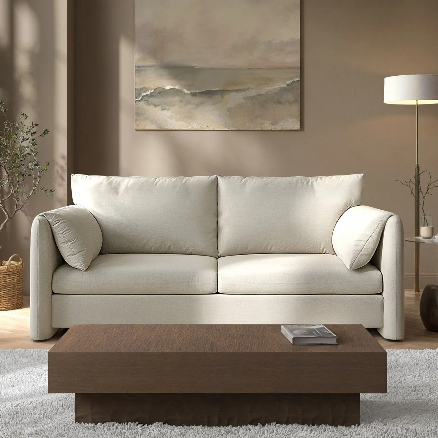 3-Seater Sofa with Removable Covers - Beige, Chenille