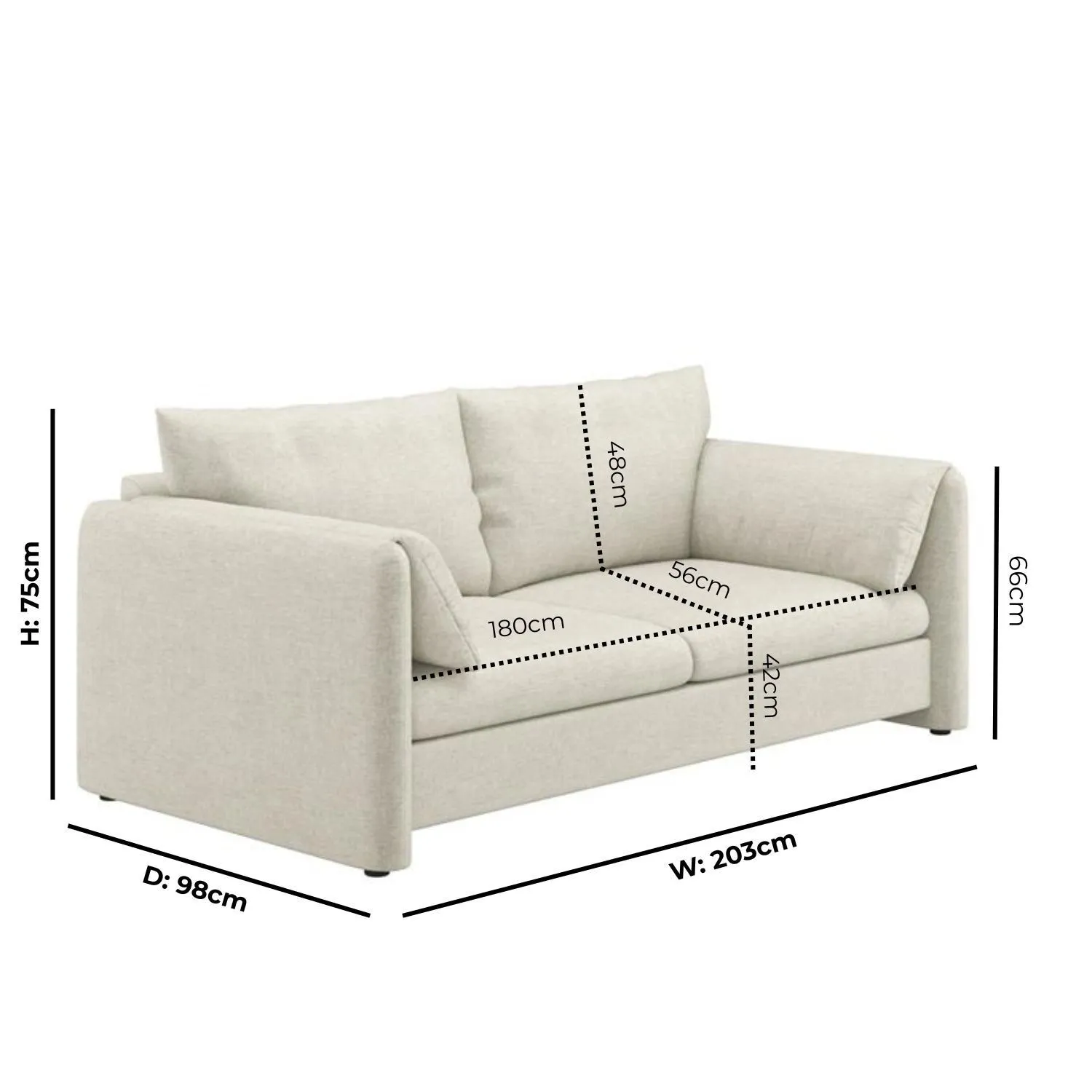 3-Seater Sofa with Removable Covers - Beige, Chenille