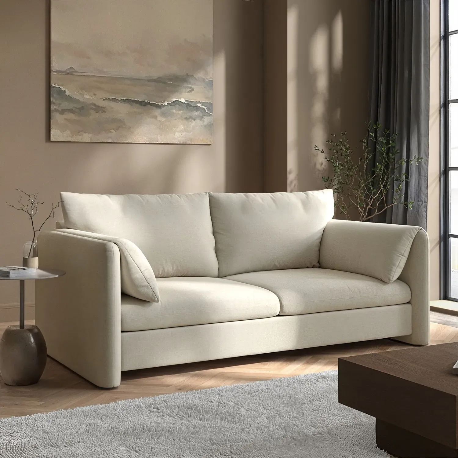 3-Seater Sofa with Removable Covers - Beige, Chenille image